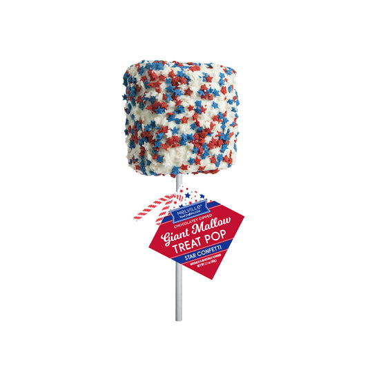 Giant Marshmallow Pops - White Chocolatey Coating with Patriotic Confetti
