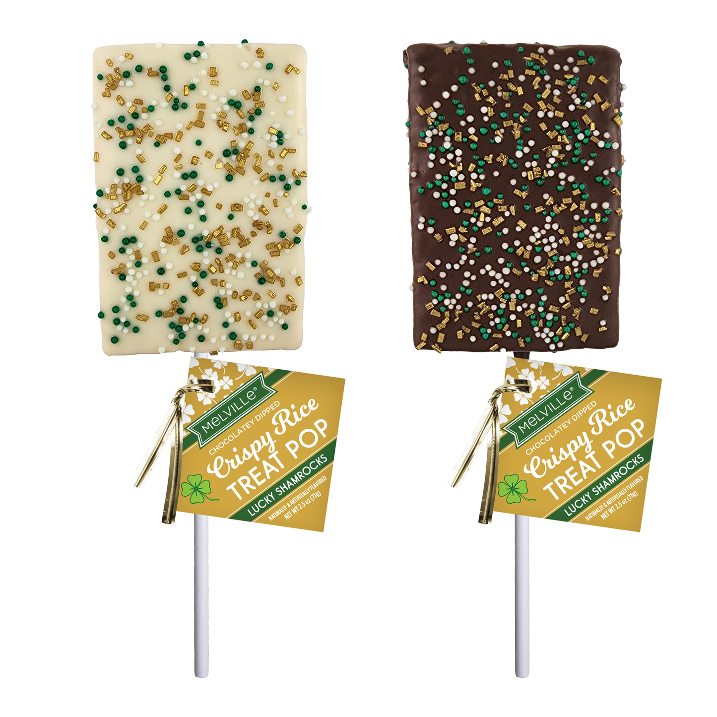 St. Patrick's Day Crispy Rice Treat Pops - White & Milk Chocolatey Dipped