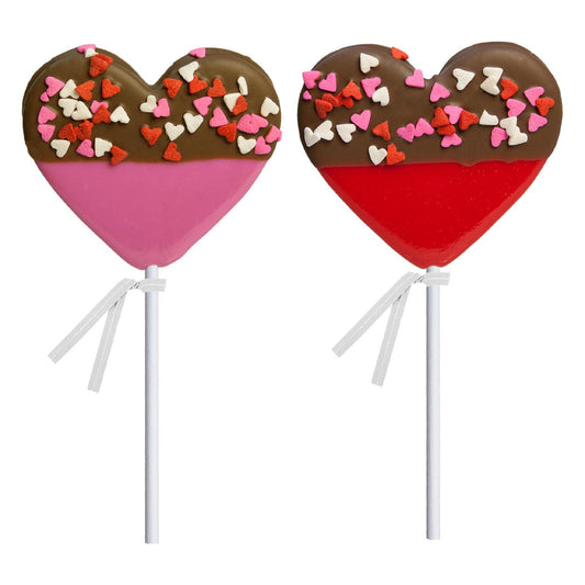 Chocolatey-Dipped Confetti Heart Lollipops - Red & Pink - Bulk