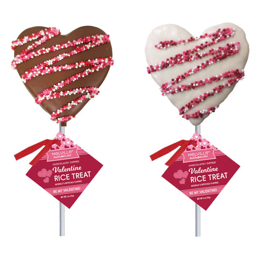 Drizzle Heart Rice Treat Pops - White & Milk Chocolatey-Coated