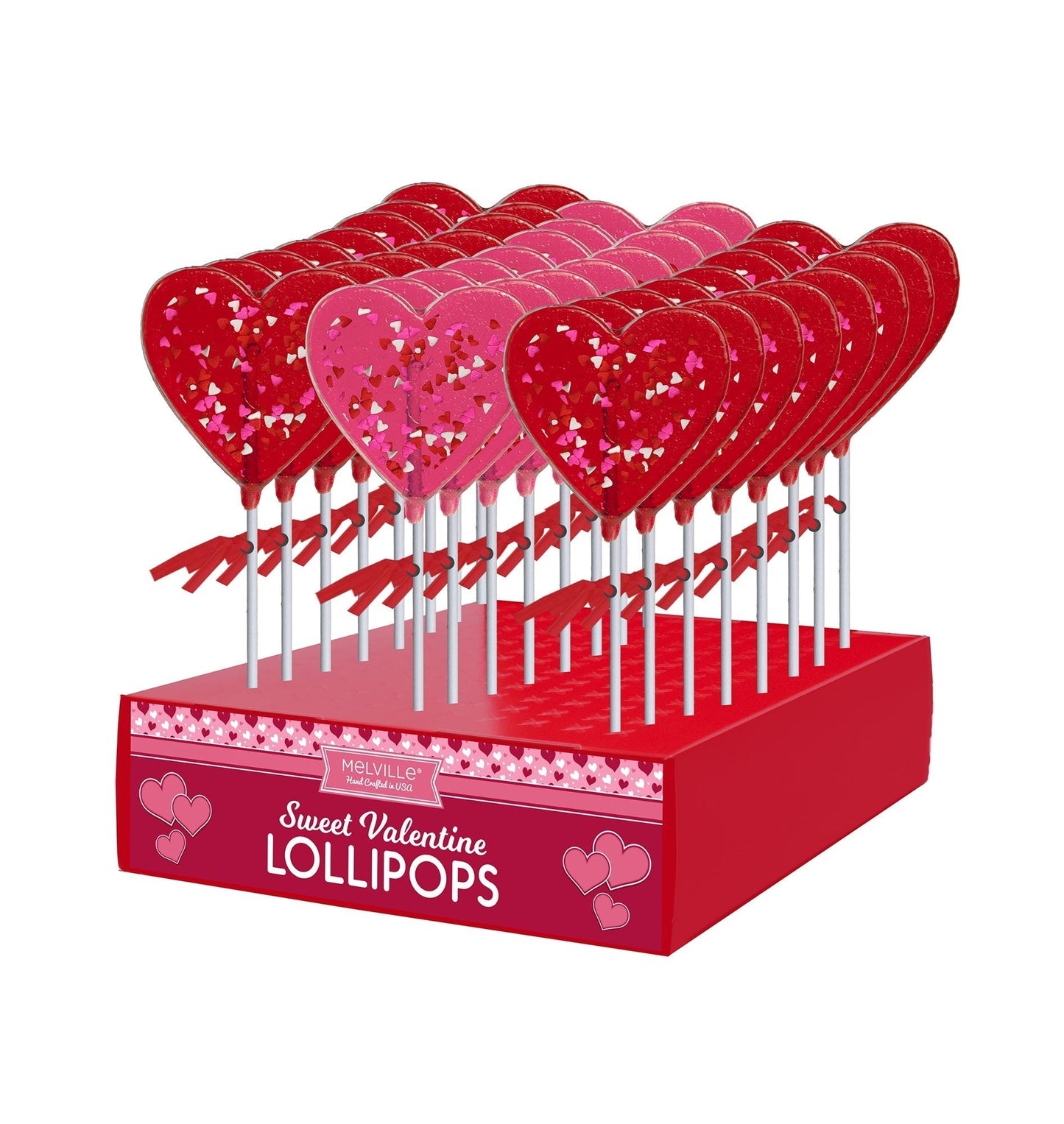 Mini Confetti Heart Lollipops - Red & Pink