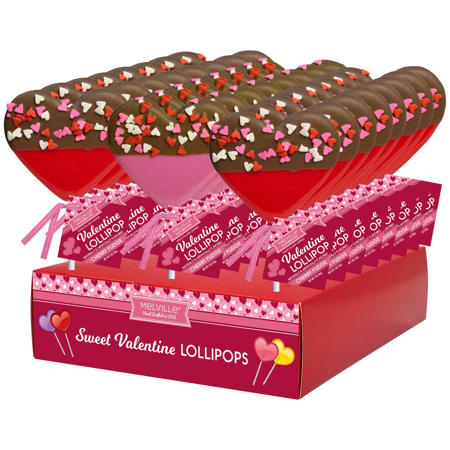 Chocolatey-Dip Confetti Heart Lollipops - Red & Pink