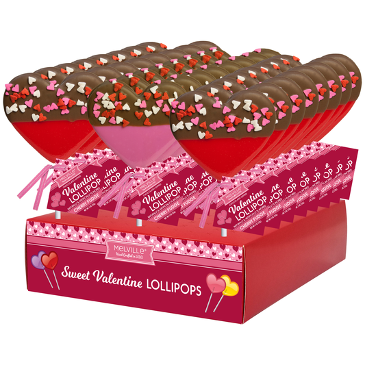 Chocolatey-Dip Confetti Heart Lollipops - Red & Pink