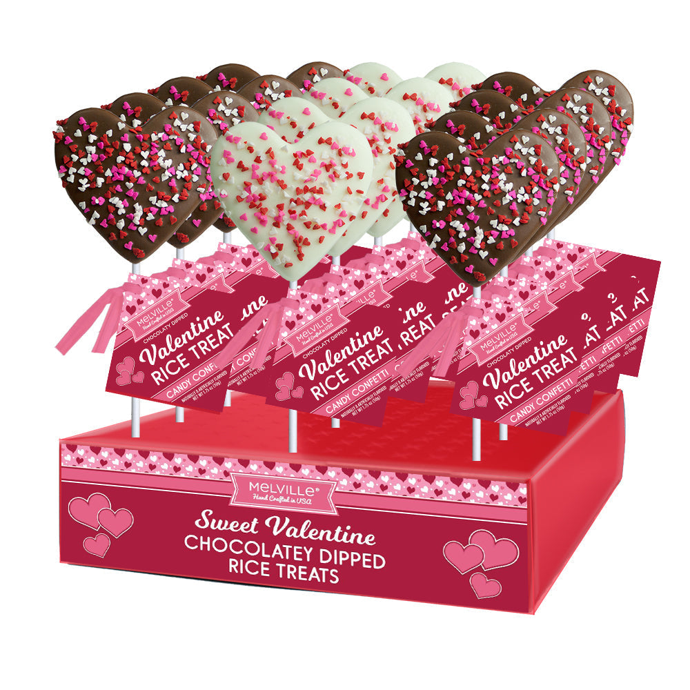 Confetti Heart Rice Treat Pops - White & Milk Chocolatey Coated