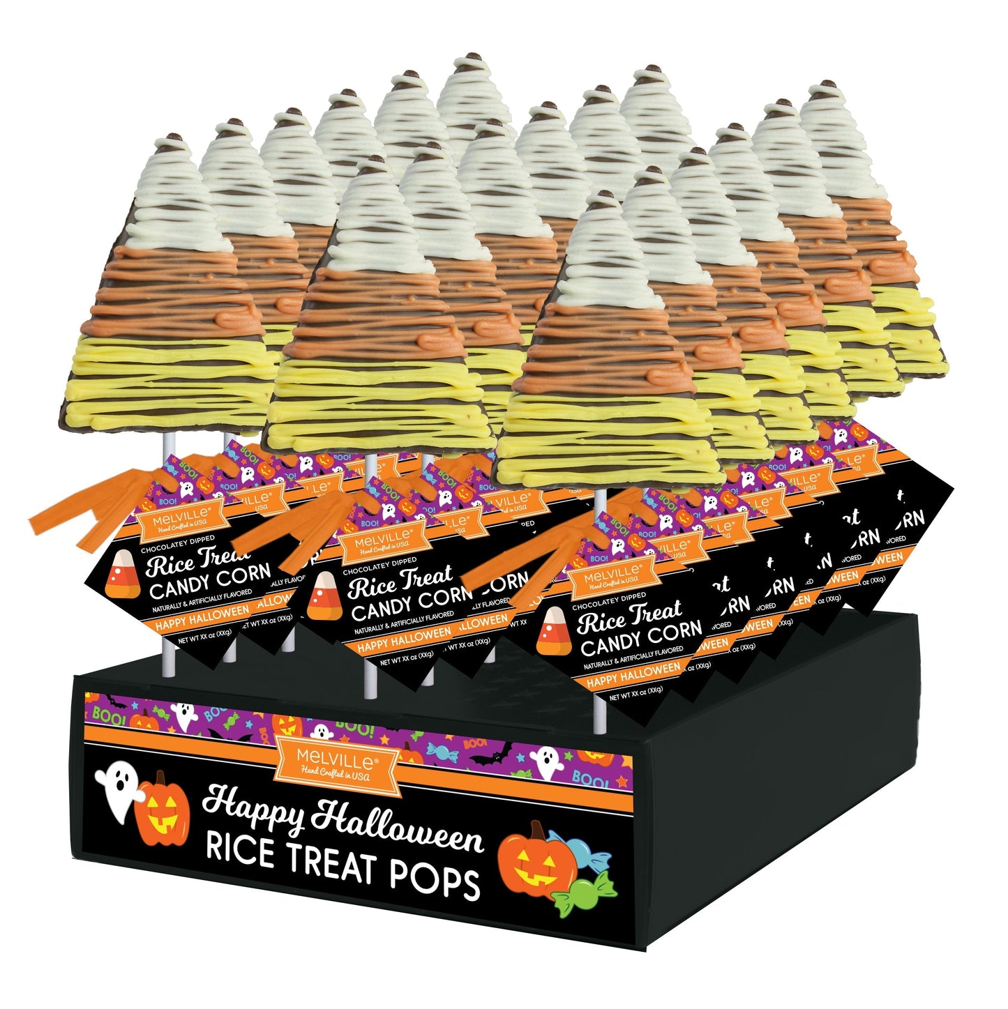 Candy Corn Drizzle Rice Treat Pops