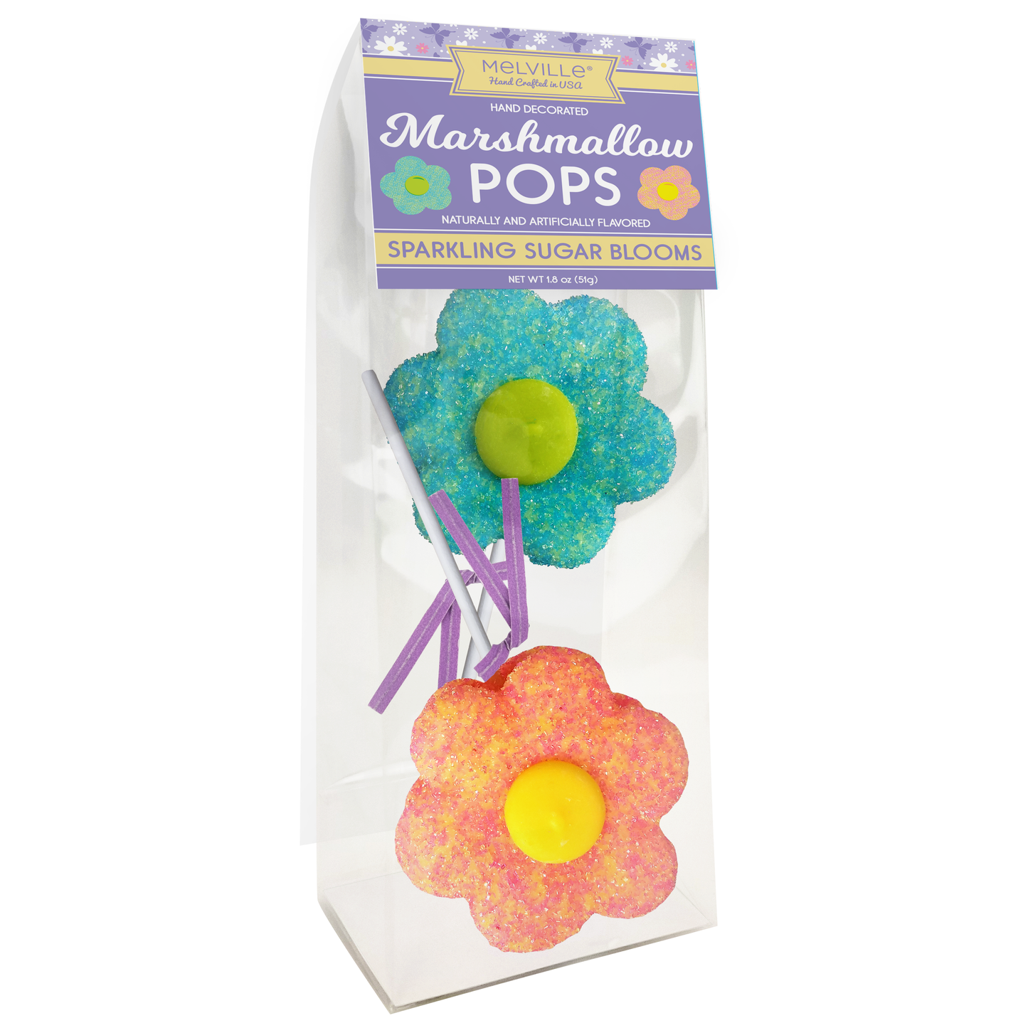 Small White Flower Marshmallow Pops - Yellow & Blue