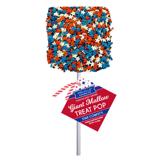 Giant Marshmallow Pops - Milk Chocolatey Coated with Patriotic Star Confetti