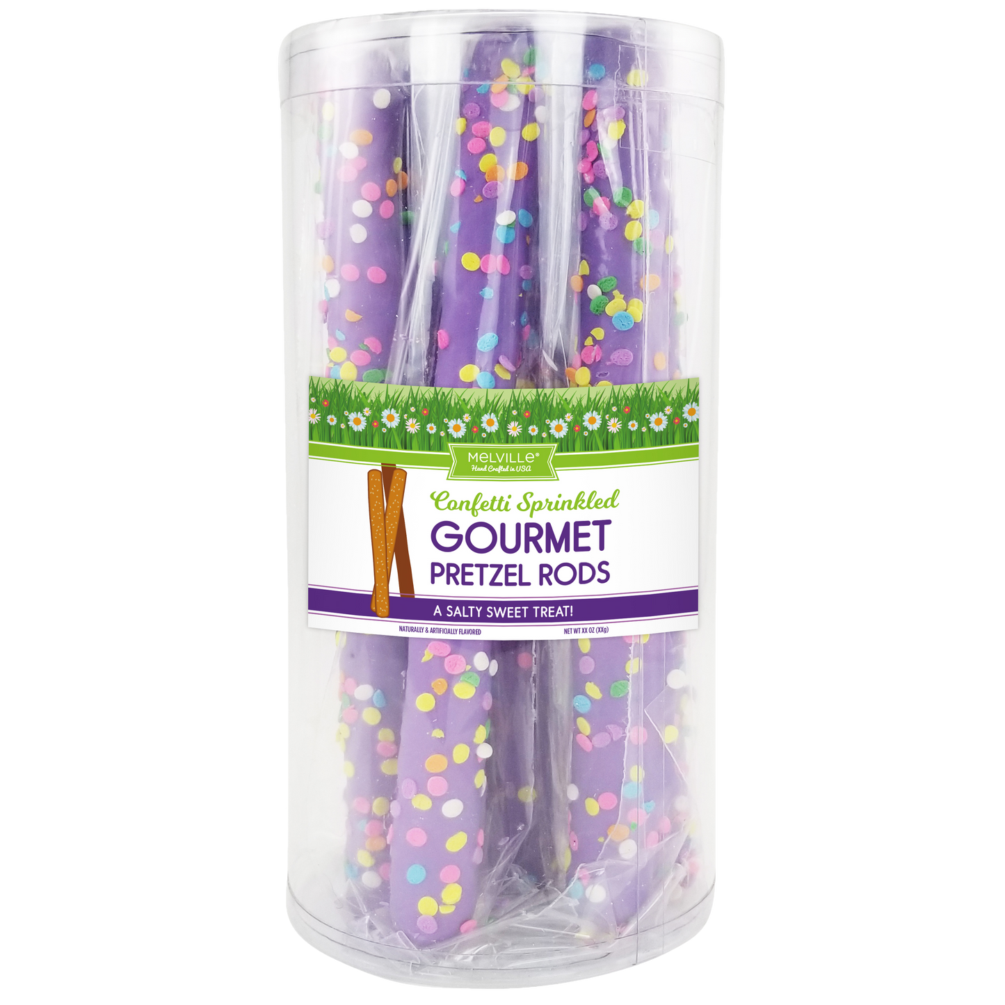 Chocolatey Dipped Pretzel Rods - Pastel Rainbow Confetti