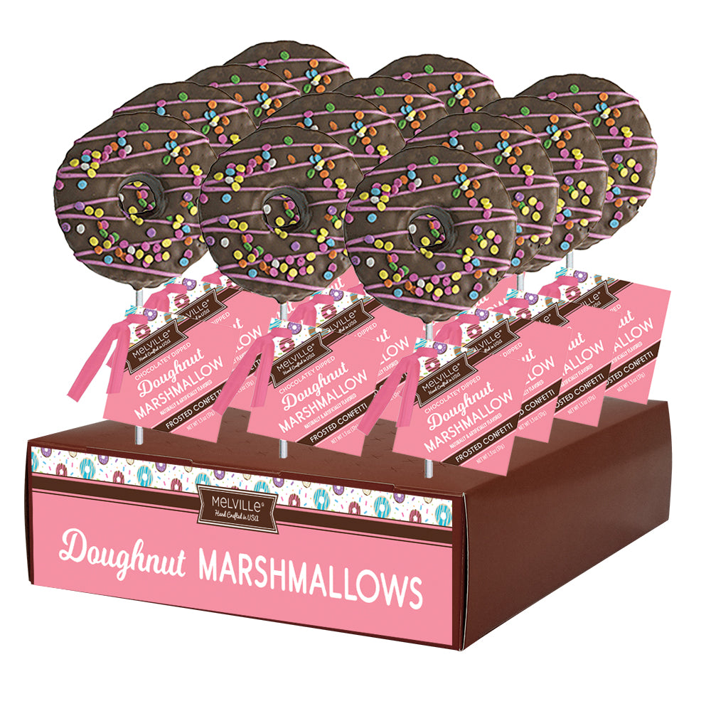 Marshmallow Donut Pops Chocolatey Dipped with Confetti