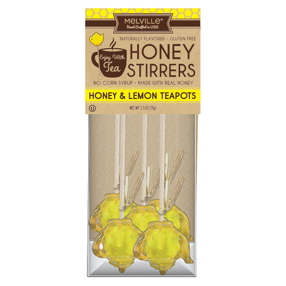Honey Dippers & Stirrers - 5ct Gusset Bag - Lemon Teapot