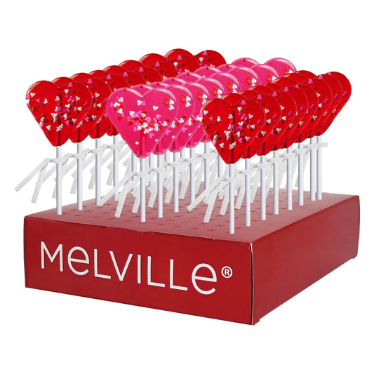 Mini Confetti Heart Lollipops - Red & Pink - Display Stand