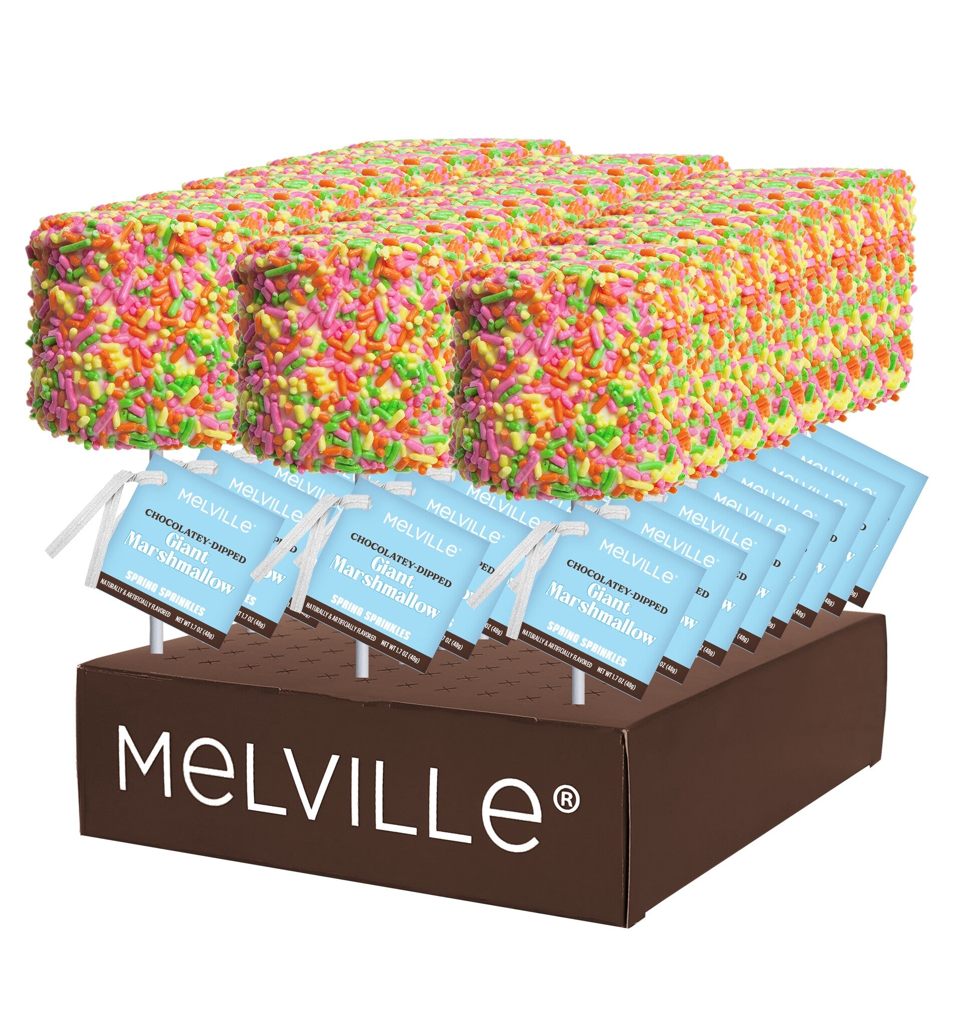 Giant Marshmallow Pops - Spring Sprinkle White Chocolatey-Coated - Display Stand