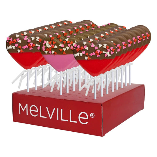Chocolatey-Dipped Confetti Heart Lollipops - Red & Pink - Display Stand