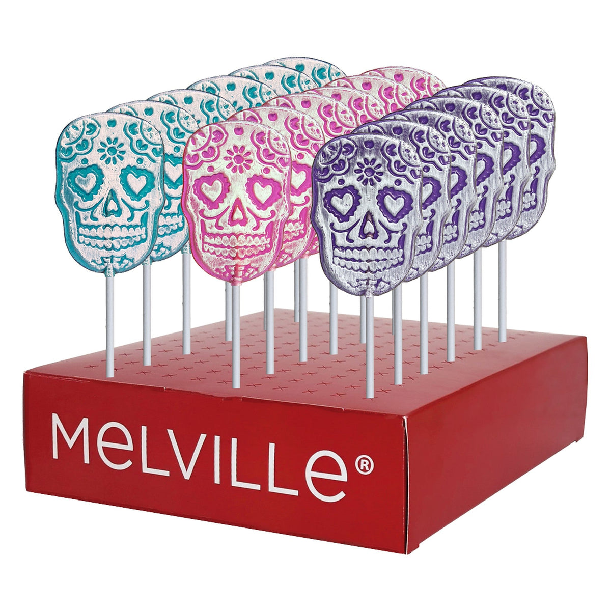 Frosted Sugar Skull Lollipops - Assorted - Display Stand