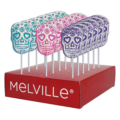 Frosted Sugar Skull Lollipops - Assorted - Display Stand