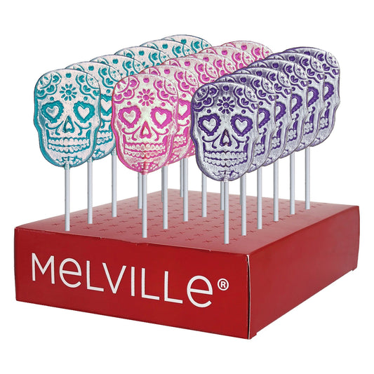 Frosted Sugar Skull Lollipops - Assorted - Display Stand