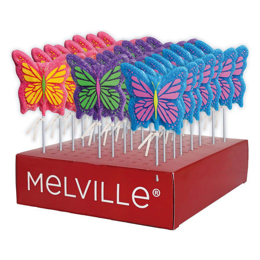 Sanded Butterfly Lollipops - Pink, Blue, Purple - Display Stand