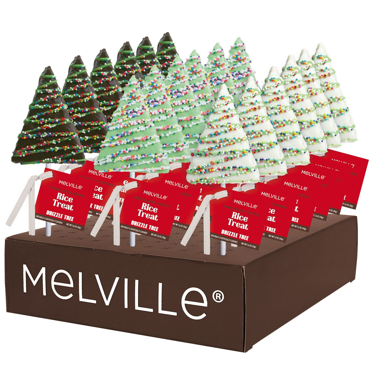 Drizzle Nonpareil Tree Rice Treat Pops Assorted - Display Stand