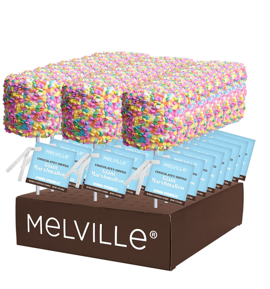 Giant Marshmallow Pops - Spring Confetti White Chocolatey-Dipped - Display Stand