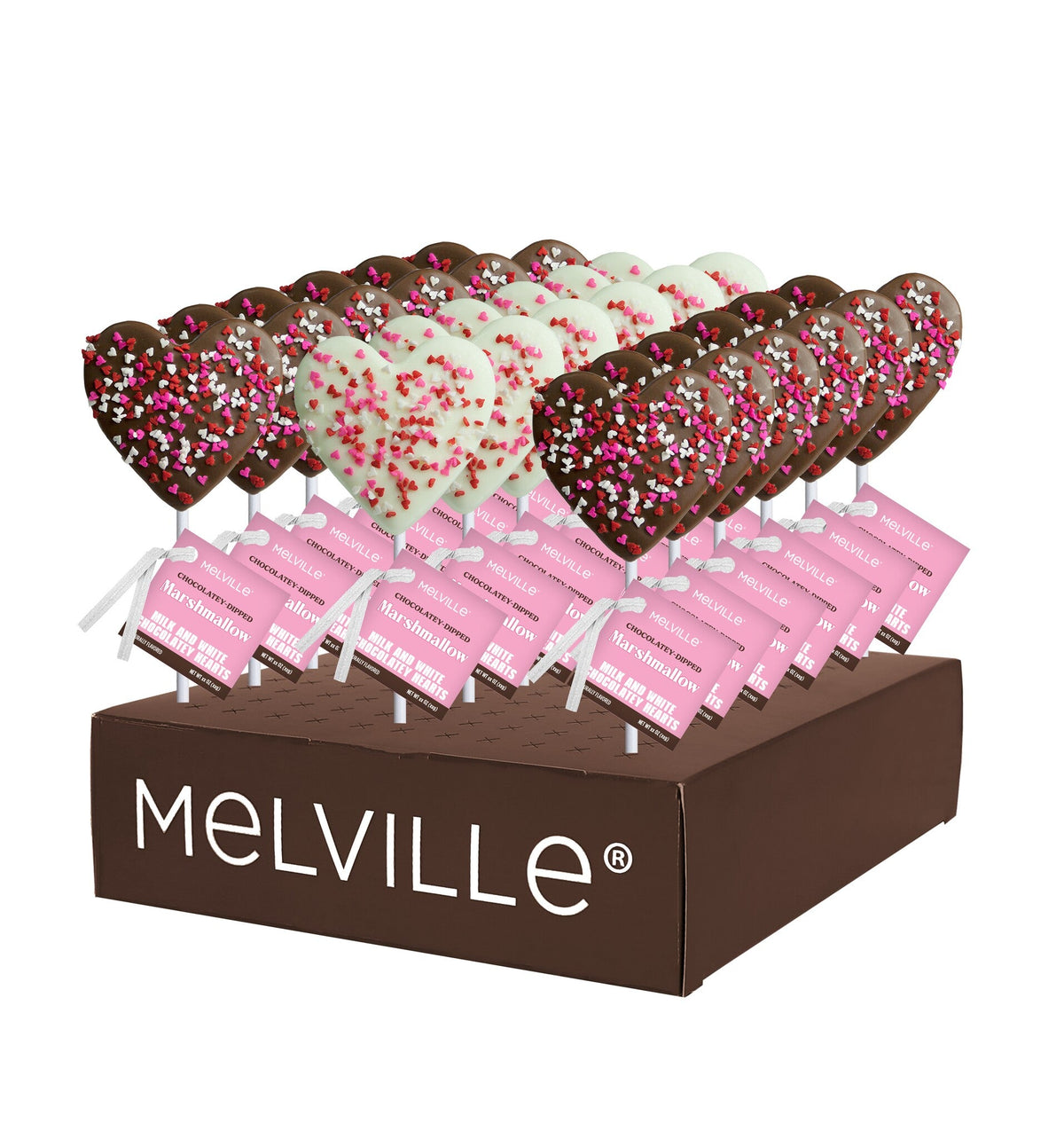 Heart Confetti Marshmallow Pops - White & Milk Choc. - Display Stand