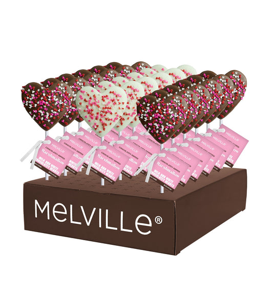 Heart Confetti Marshmallow Pops - White & Milk Choc. - Display Stand