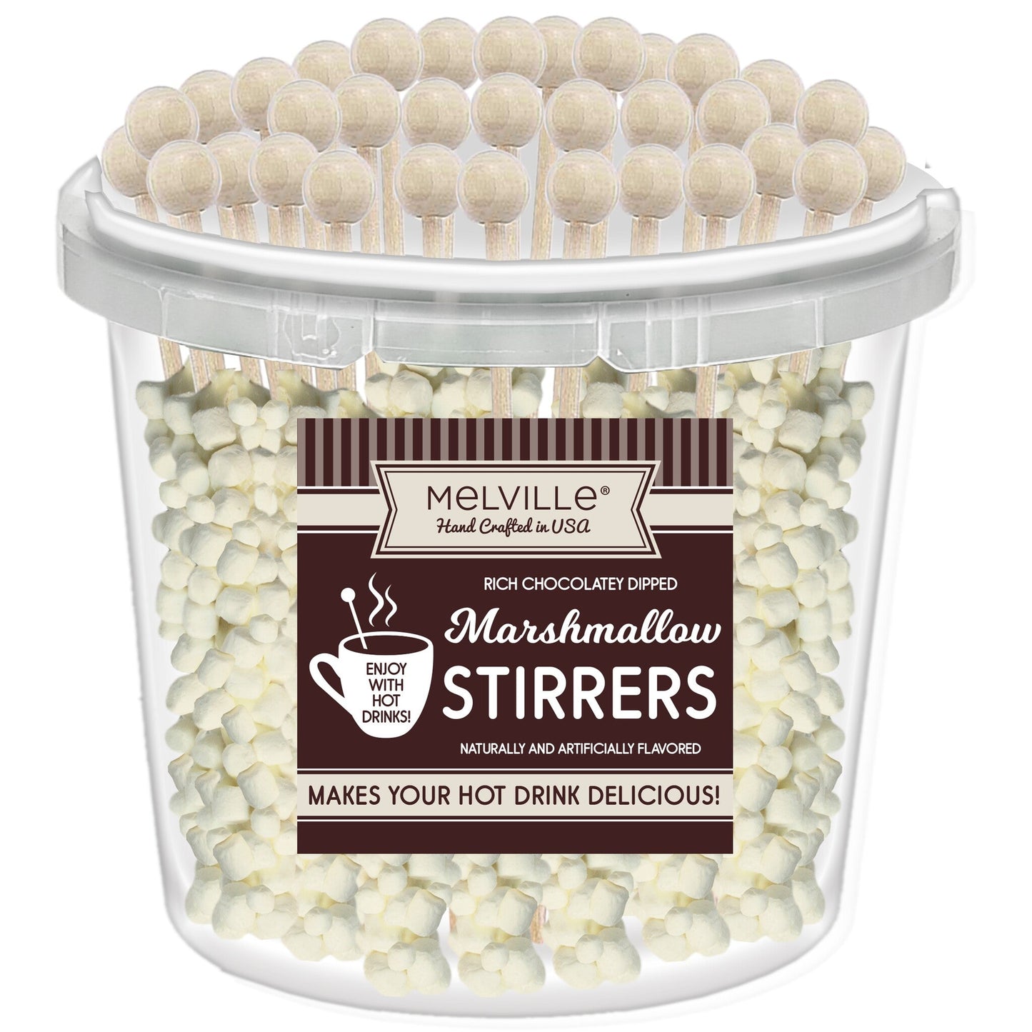 Chocolatey Stirrers 30ct Bucket - Mini Marshmallow White Chocolatey
