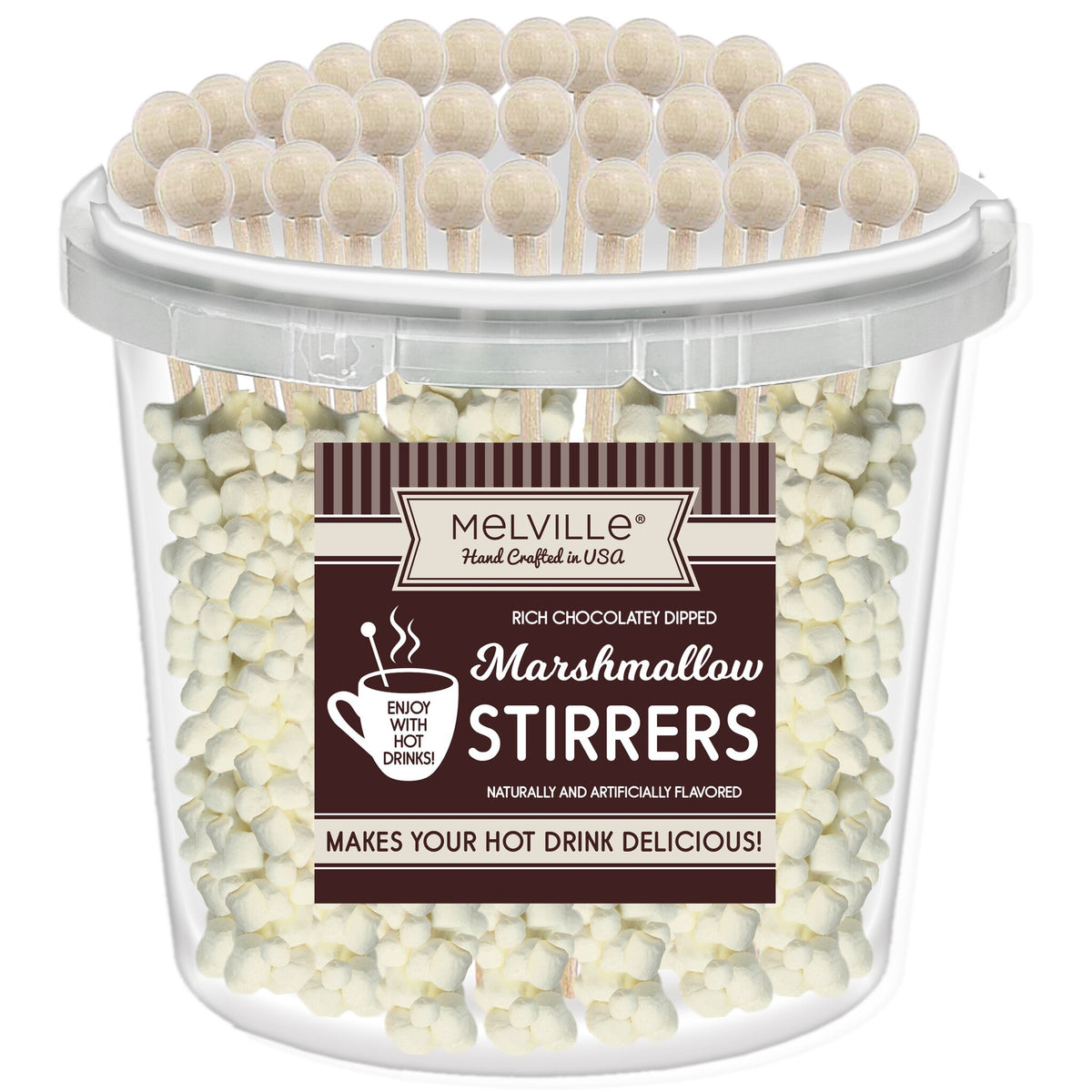 Chocolatey Stirrers 30ct Bucket - Mini Marshmallow White Chocolatey