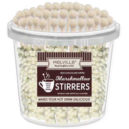 Chocolatey Stirrers 30ct Bucket - Mini Marshmallow White Chocolatey