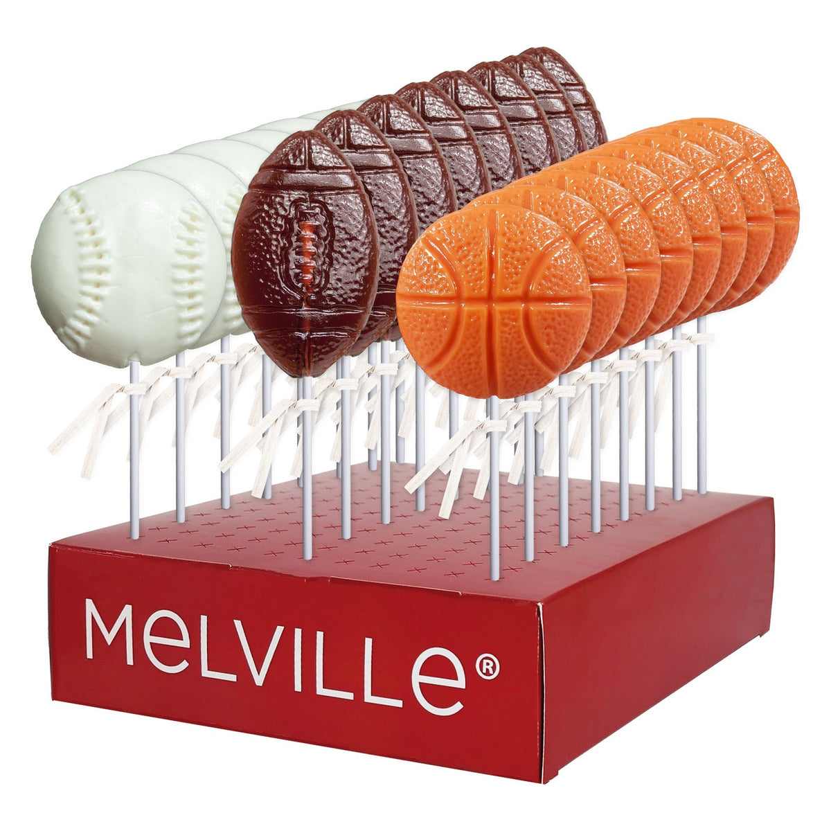 Sports Lollipops - Baseball, Football, Basketball - Display Stand
