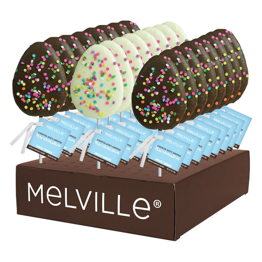 Pastel Confetti Egg Marshmallow Pops - White & Dark Chocolatey-Dipped - Display Stand