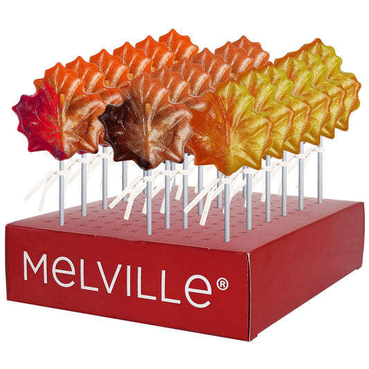 Glitter Swirl Maple Leaf Lollipops - Assorted - Display Stand
