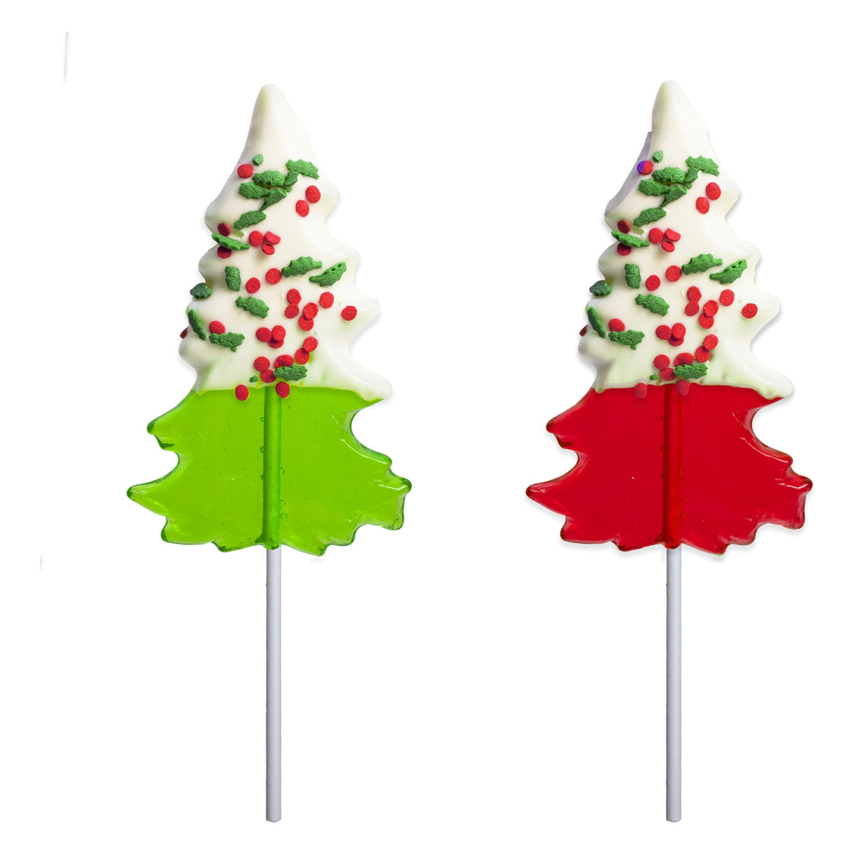 Chocolatey-Dipped Holiday Confetti Tree Lollipops - Red & Green - Bulk