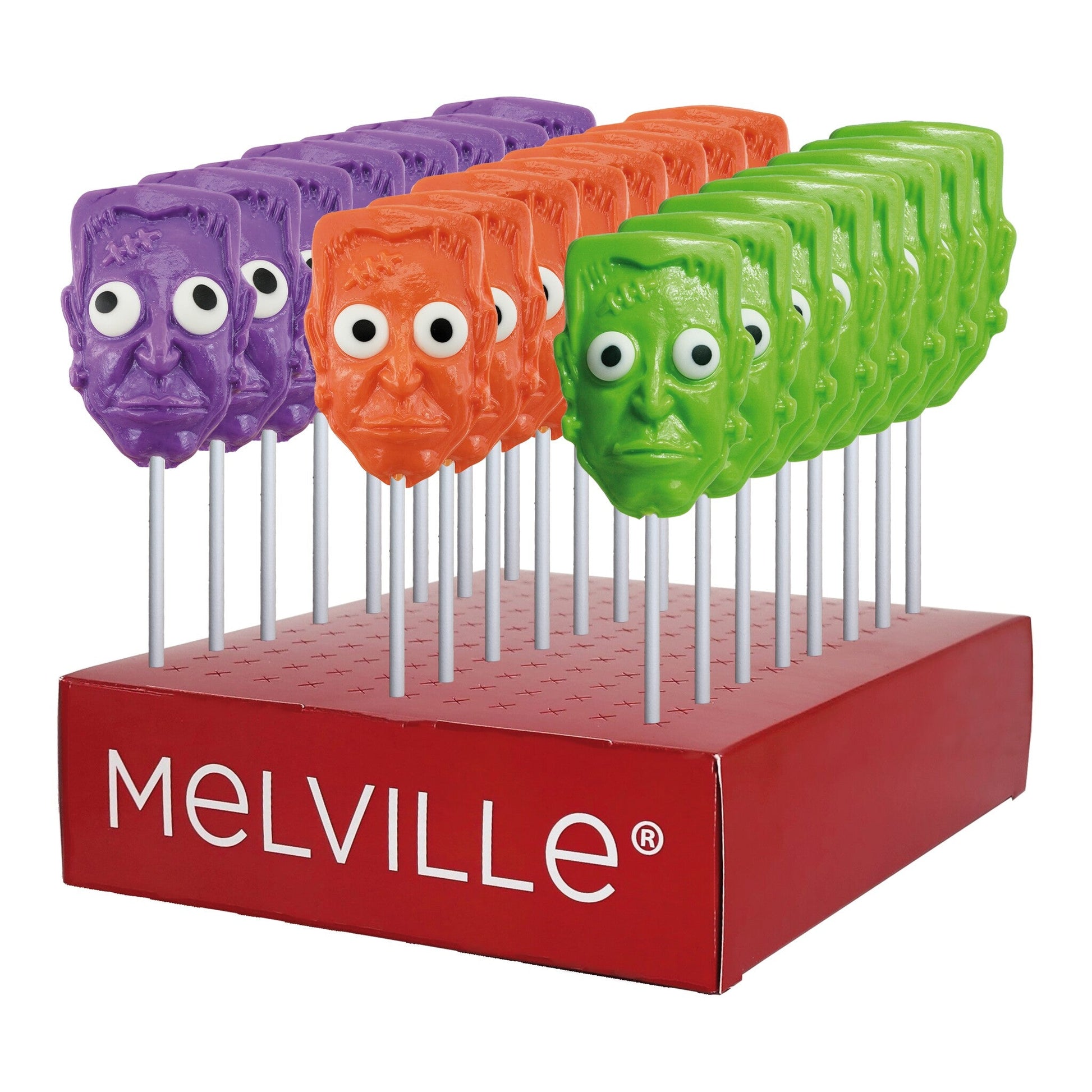 Frankenstein Monster Head Lollipops Assorted - Display Stand