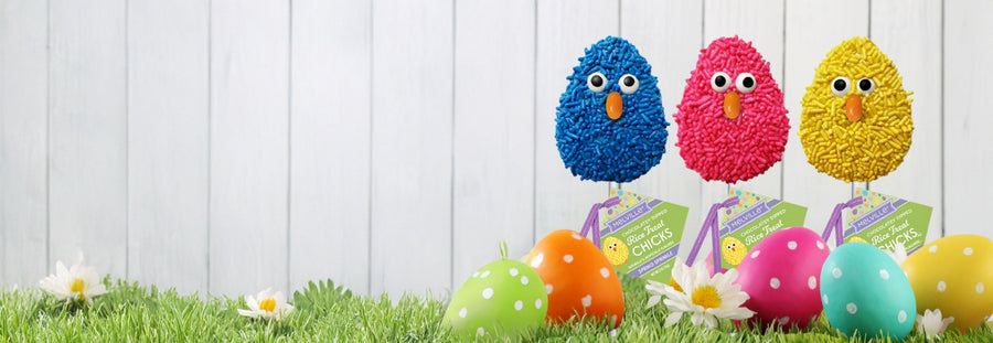 Blue pink and yellow Easter chick rice treats