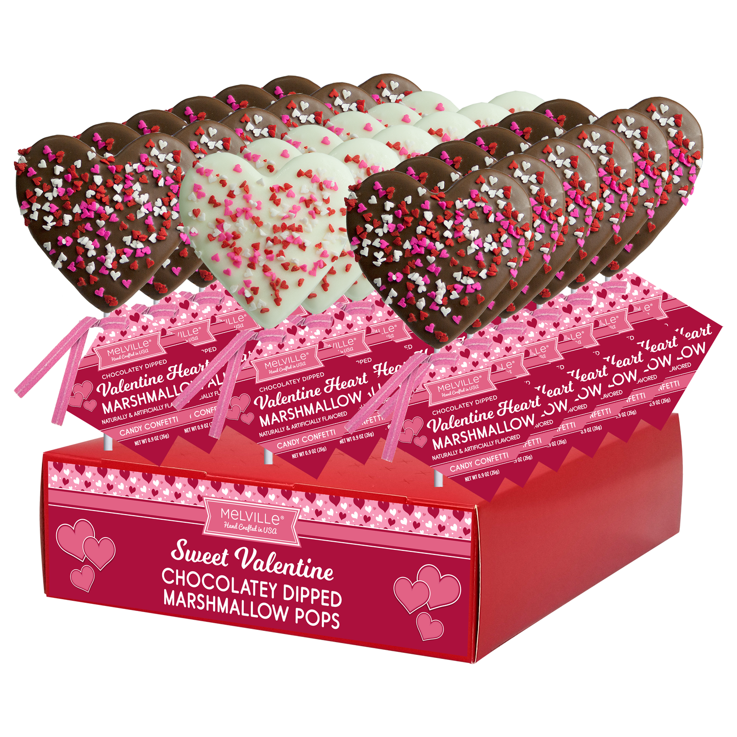Heart Confetti Marshmallow Pops - White & Milk Choc.