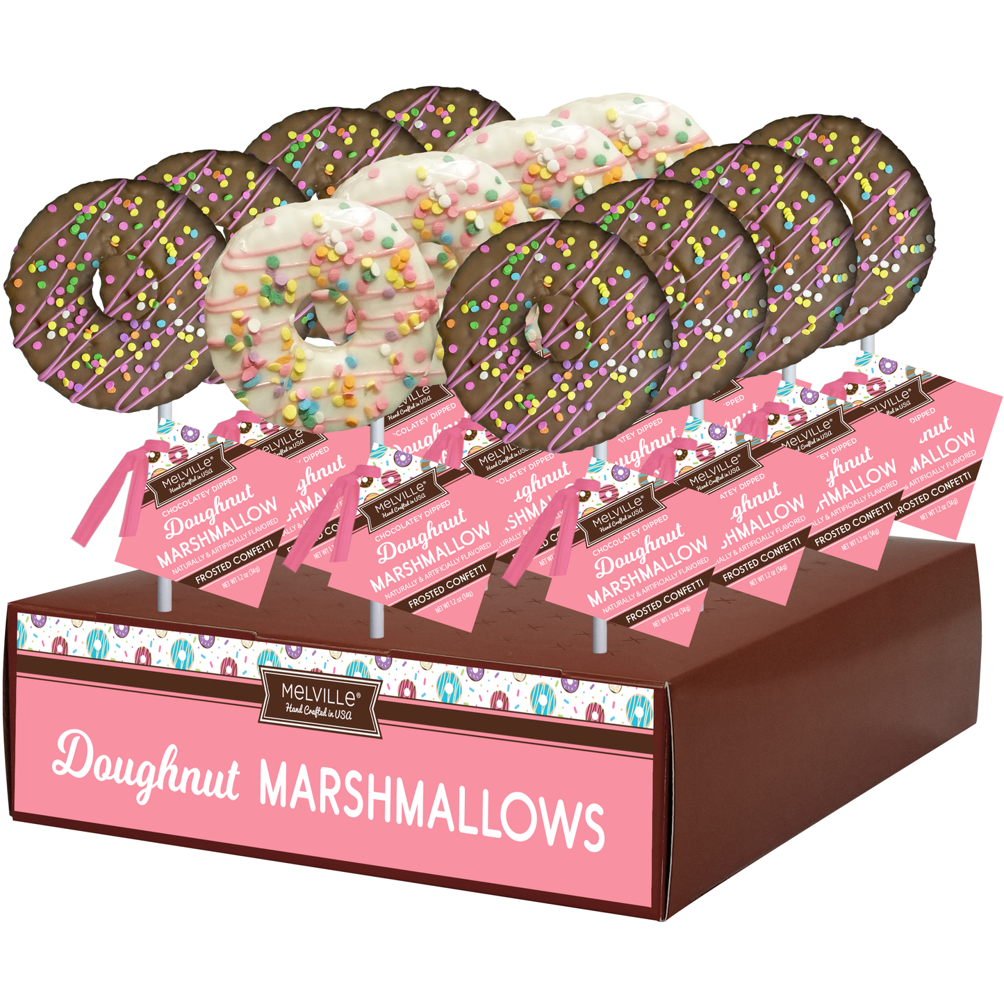 Marshmallow Donut Pops Chocolatey Dipped with Confetti