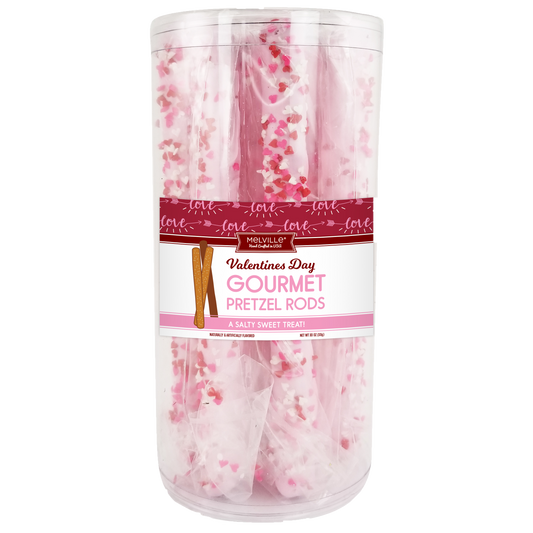 White Chocolatey Coated Pretzel Rods - Heart Confetti