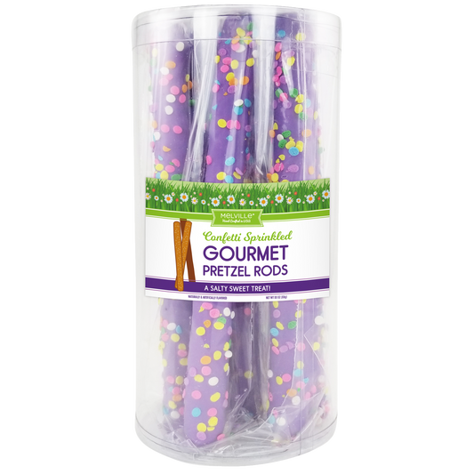 Chocolatey Dipped Pretzel Rods - Pastel Rainbow Confetti